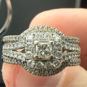 Elegant 10k White Gold Ring with Dazzling small diamond wedding band wrap.